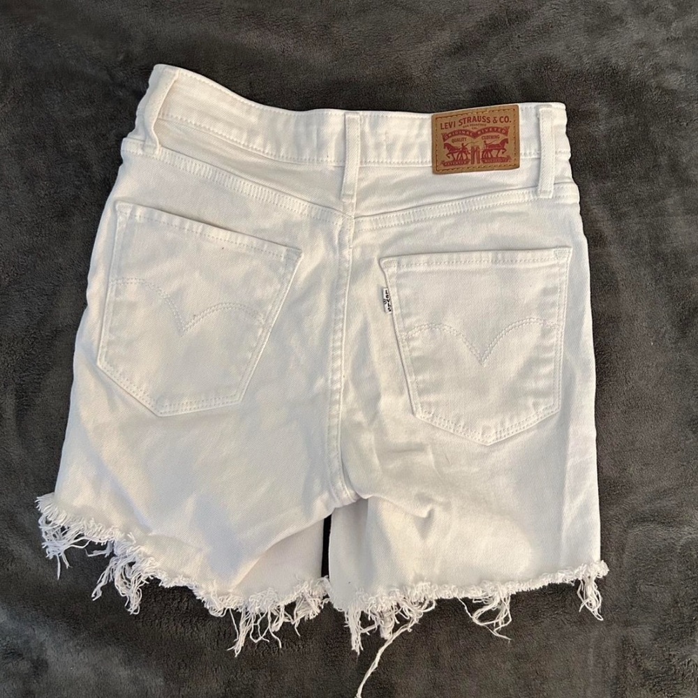 Levi's White Jean Shorts with Distressed Hem